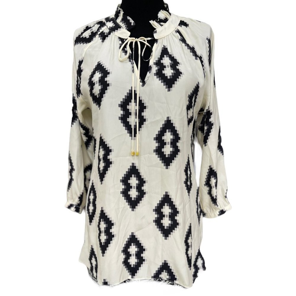Britt Ryan Silk Geometric Long Sleeve Blouse Sz M